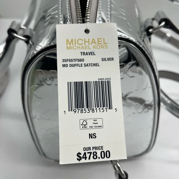 MICHAEL KORS Jet Set Medm Patent Logo Debossed Duffel Crossbody Bag
Silver
NWT - Picture 15 of 15